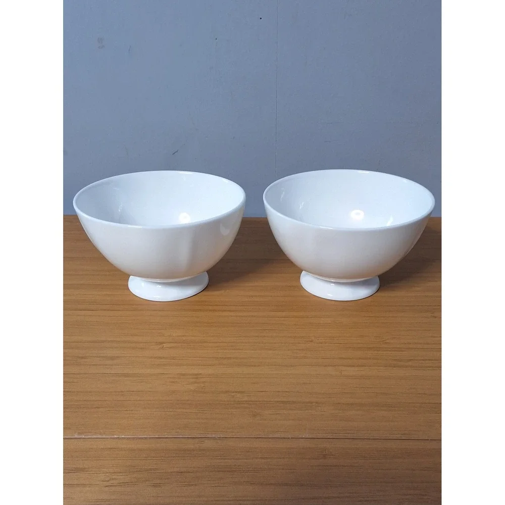 Set of 2 Genuine Bone China White Footed Bowls Pedestal Soup Cereal Dessert 4.5